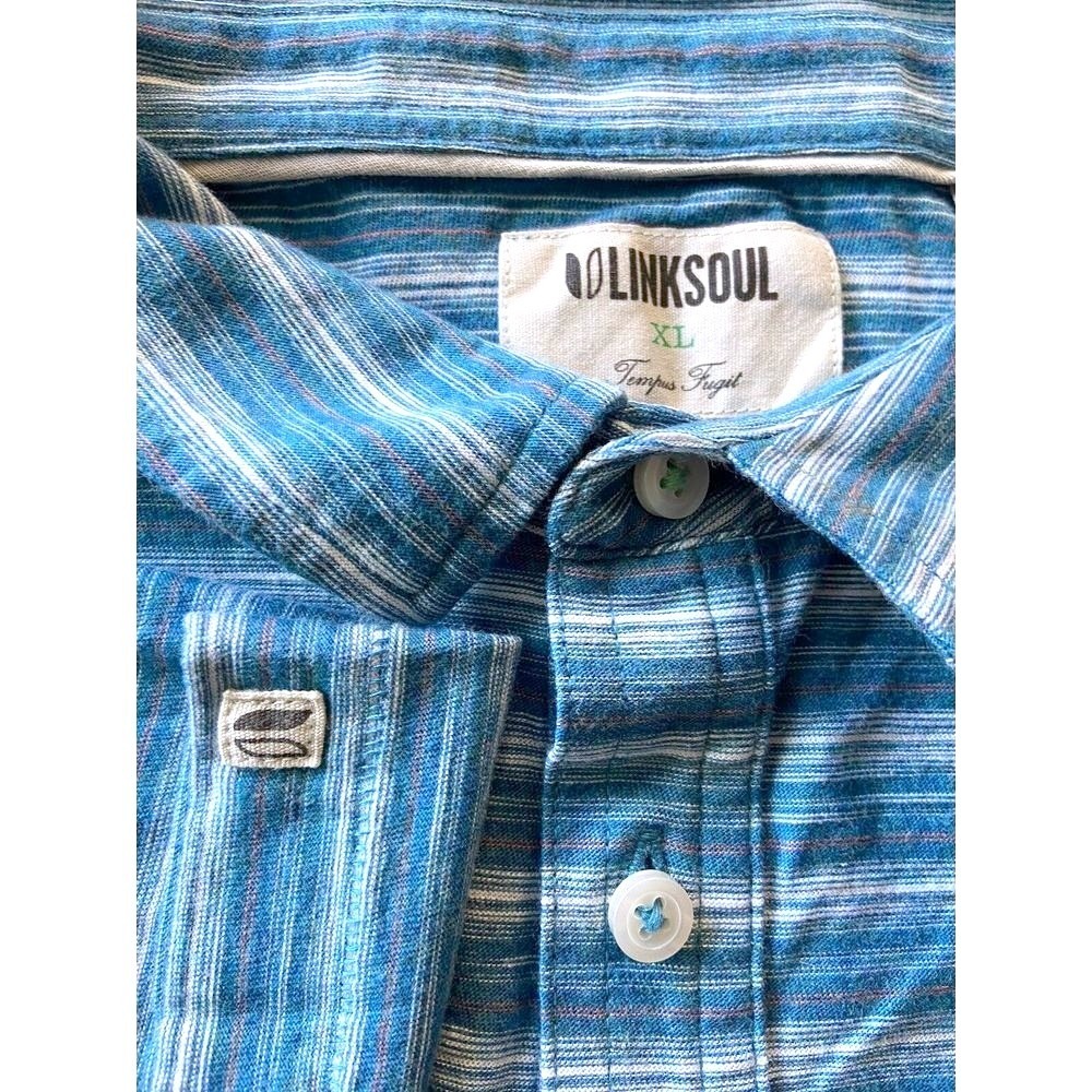 Linksoul Mens XL Blue White Striped Luxury Cotton Short Sleeve Golf Polo Shirt